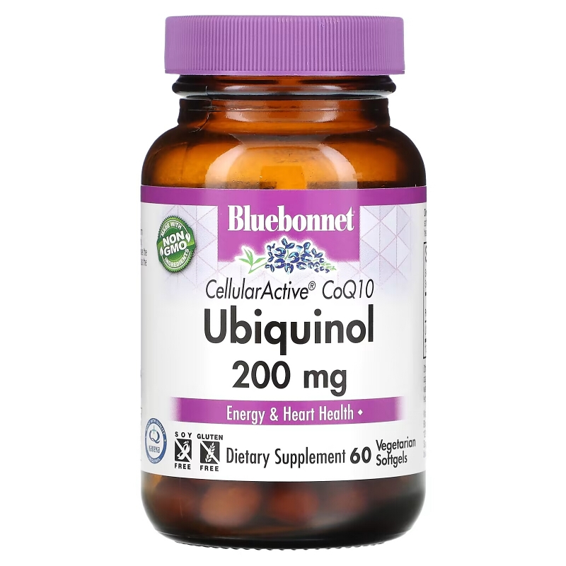Bluebonnet Nutrition, Клеточно-активный CoQ10, убихинол, 200 мг, 60 желатиновых капсул