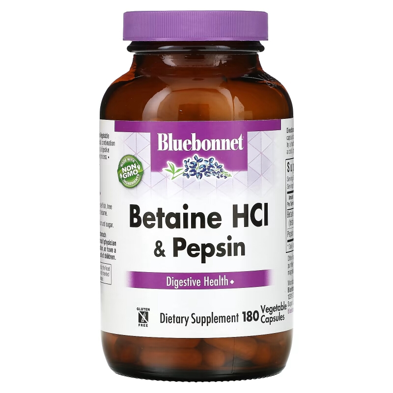 Bluebonnet Nutrition, Бетаин HCL и пепсин, 180 капсул в растительной оболочке