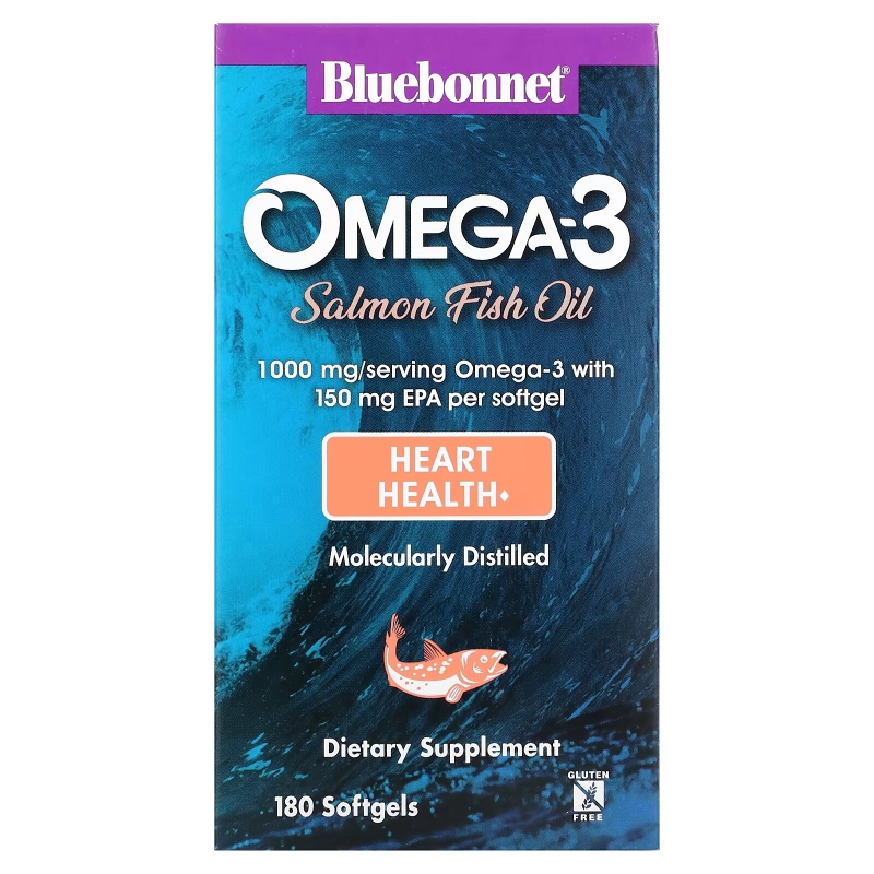 Bluebonnet Nutrition Натуральный омега-3 жир лосося 1000 мг 180 мягких капсул