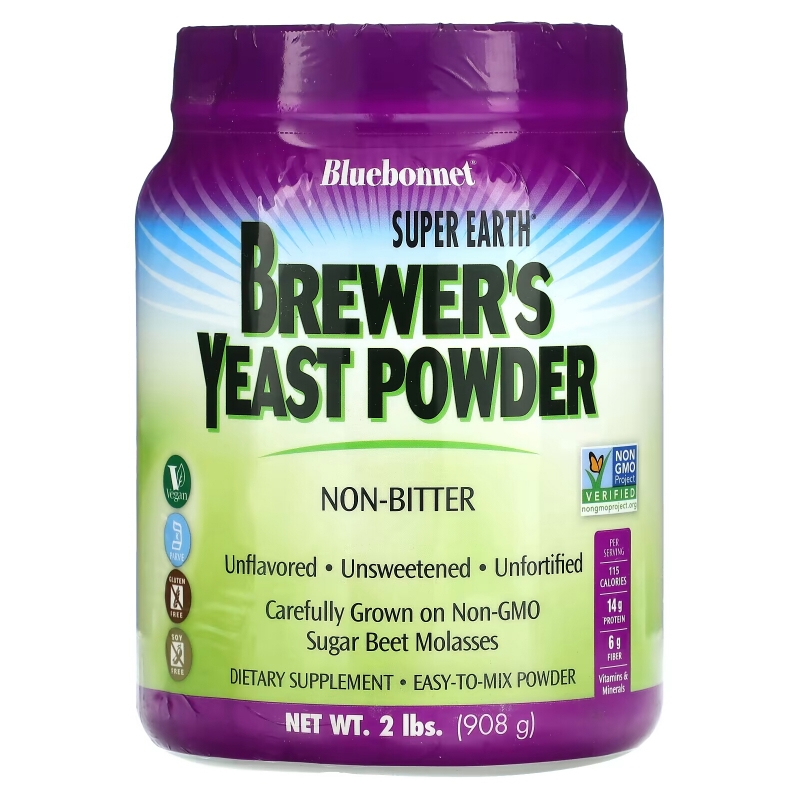 Bluebonnet Nutrition, Сухие дрожжи Super Earth Brewer'S Unflavored в порошке, для здоровья кожи и волос, 2 фунта (908 г)