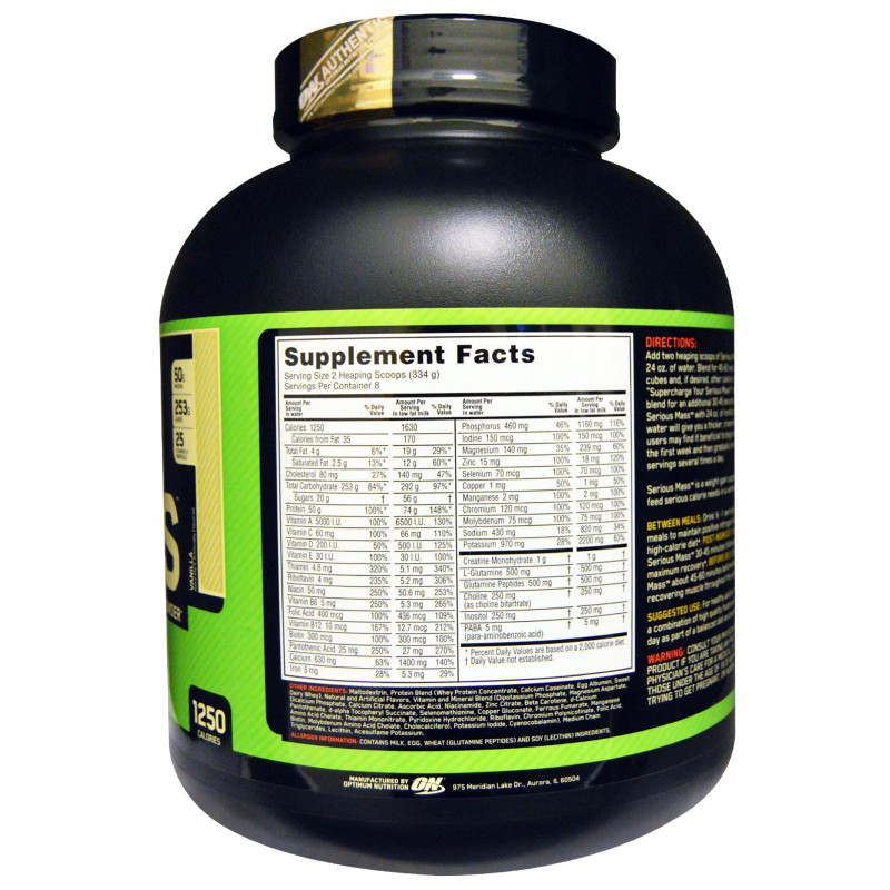 Optimum Nutrition Serious Mass High Protein Weight Gain Powder Vanilla 6 lb (2.72 kg)