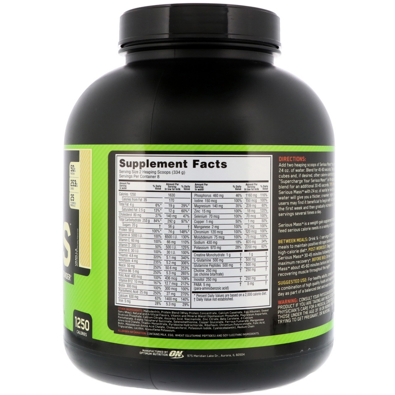 Optimum Nutrition Serious Mass High Protein Weight Gain Powder Strawberry 6 lbs (2.72 kg)