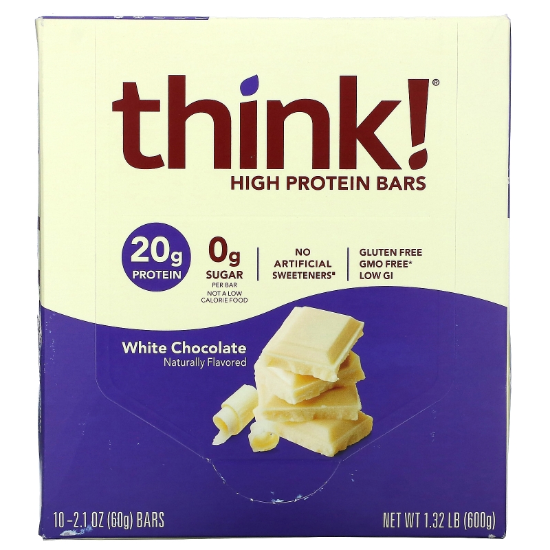 ThinkThin, Высокопротеиновый батончик, белый шоколад, 10 батончиков, 2,1 унции (60 г) каждый