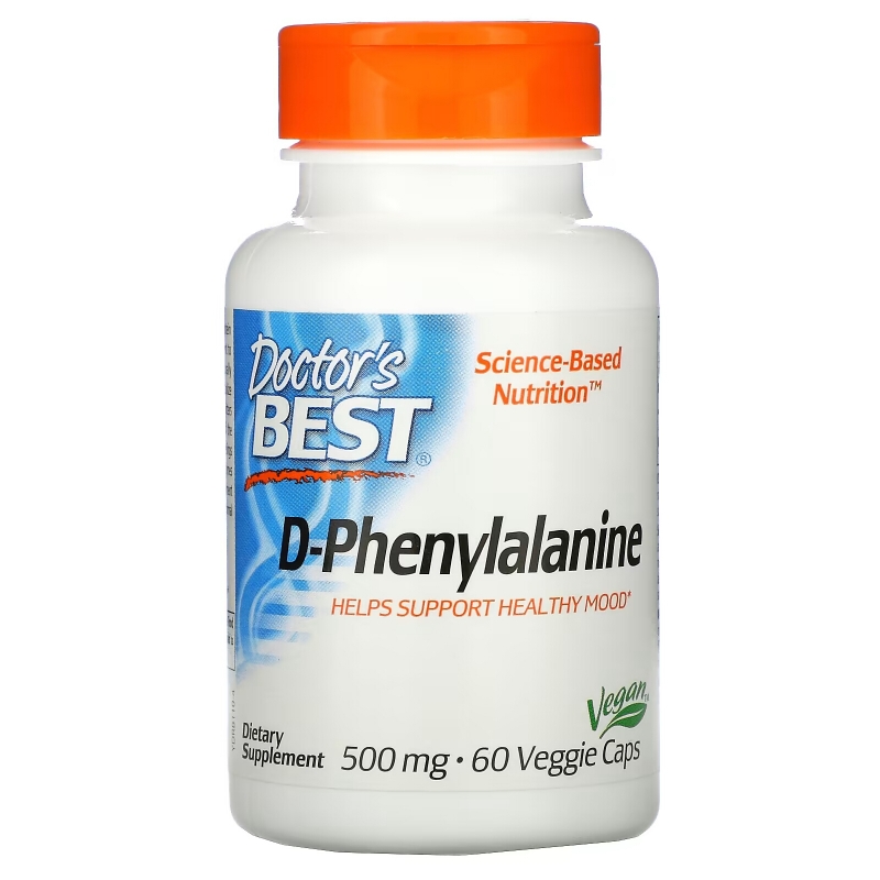 Doctor's Best, D-фенилаланин, 500 мг, 60 вегетарианских капсул