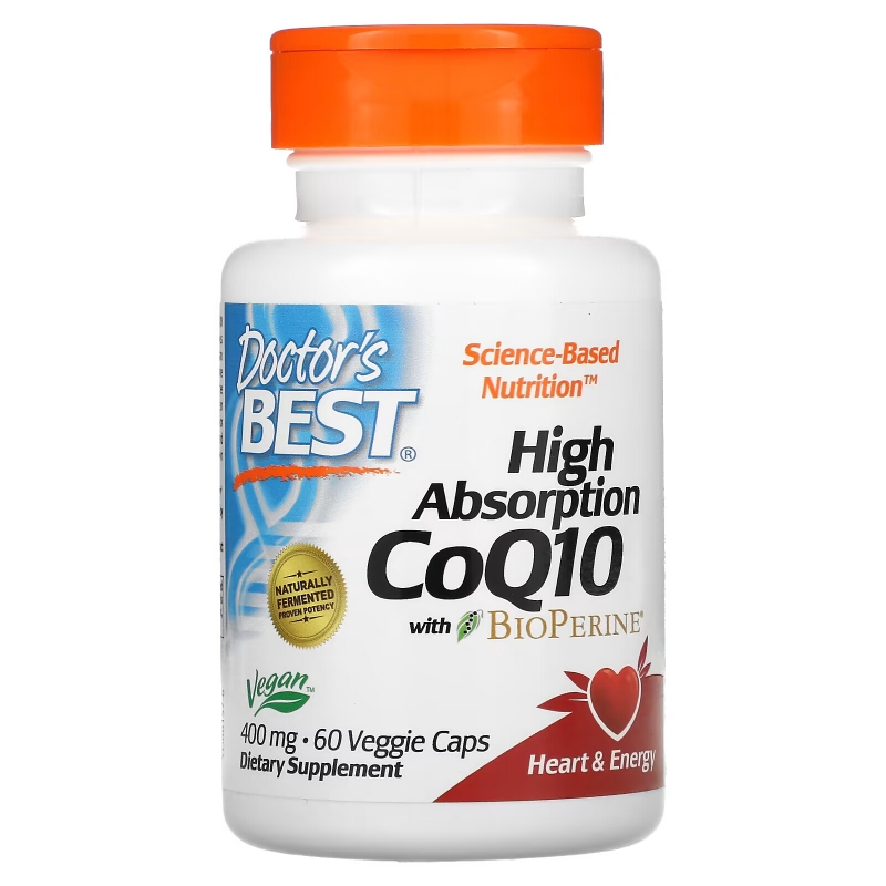 Doctor's Best, Коэнзим Q10 с высокой степенью поглощения, с биоперином, 400 мг, 60 растительных капсул