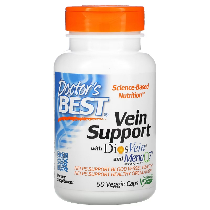 Doctor's Best Средство для поддержки вен Best Vein Support Содержит DiosVein 60 вегетарианских капсул