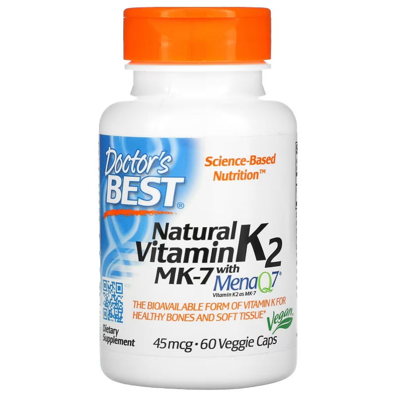 Doctor's Best Натуральный витамин K2 Mena Q7 45 мкг 60 растительных капсул