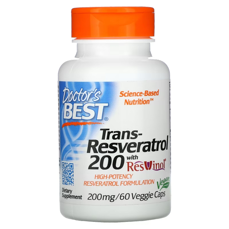 Doctor's Best, Транс-ресвератрол 200 с ресвинолом, 200 мг, 60 вегетарианских капсул