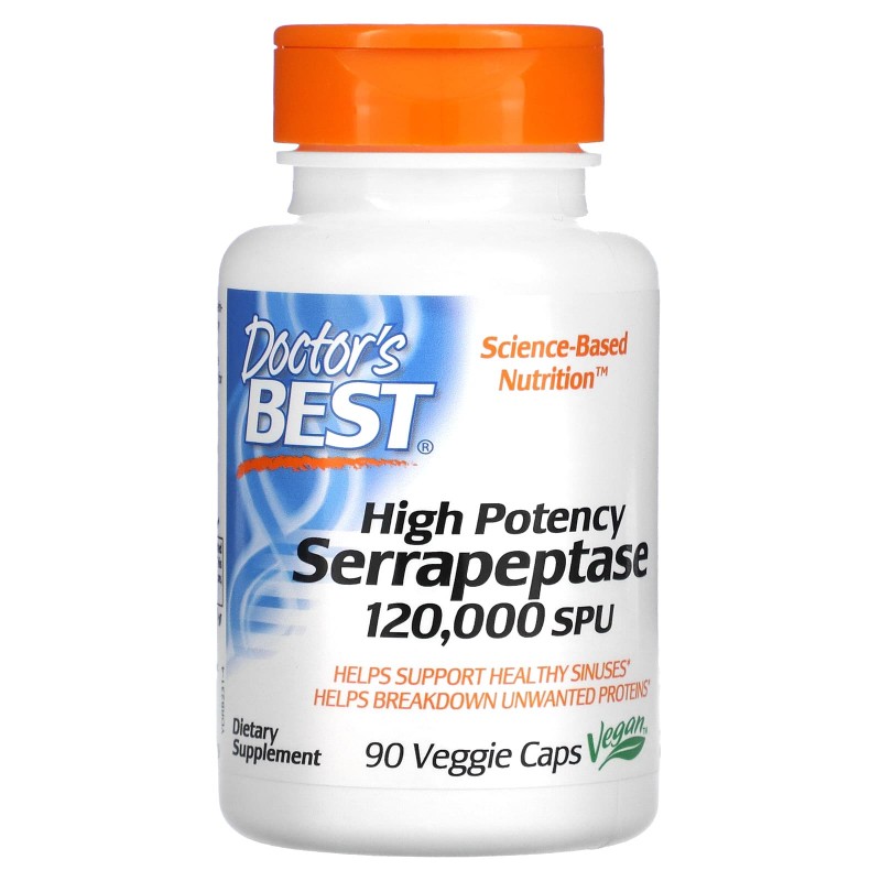 Doctor's Best Высокоэффективная серрапептаза (Best High Potency Serrapeptase) 120 000 SPU 90 растительных капсул