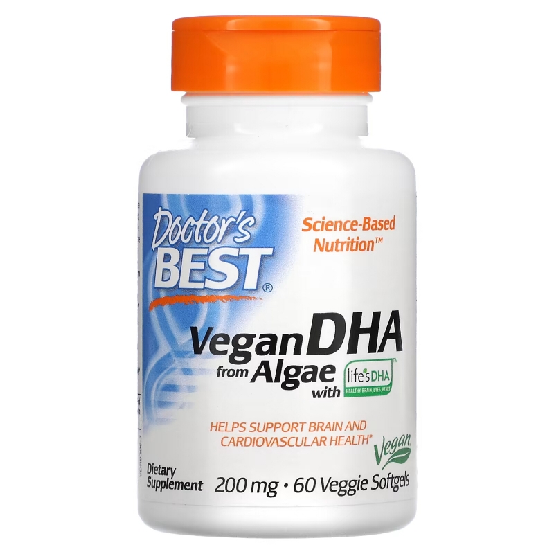 Doctor's Best Растительная ДГК (Best Vegetarian DHA) из морских водорослей 200 мг 60 растительных таблеток