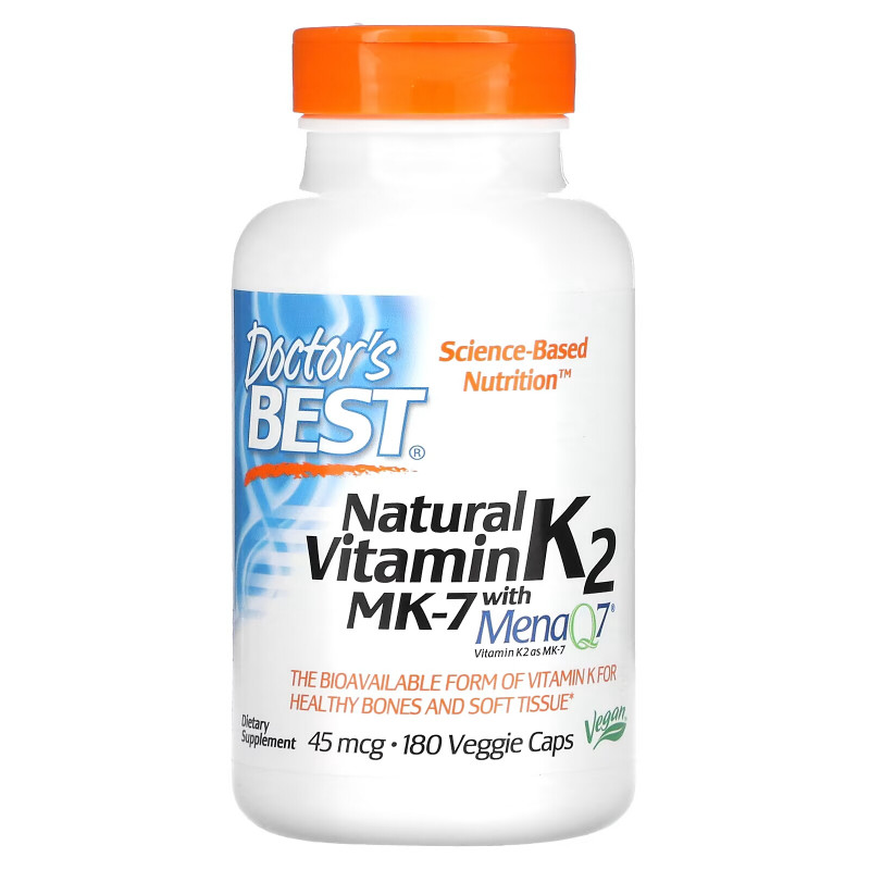 Doctor's Best Натуральный витамин K2 Mena Q7 45 мкг 180 капсул на растительной основе