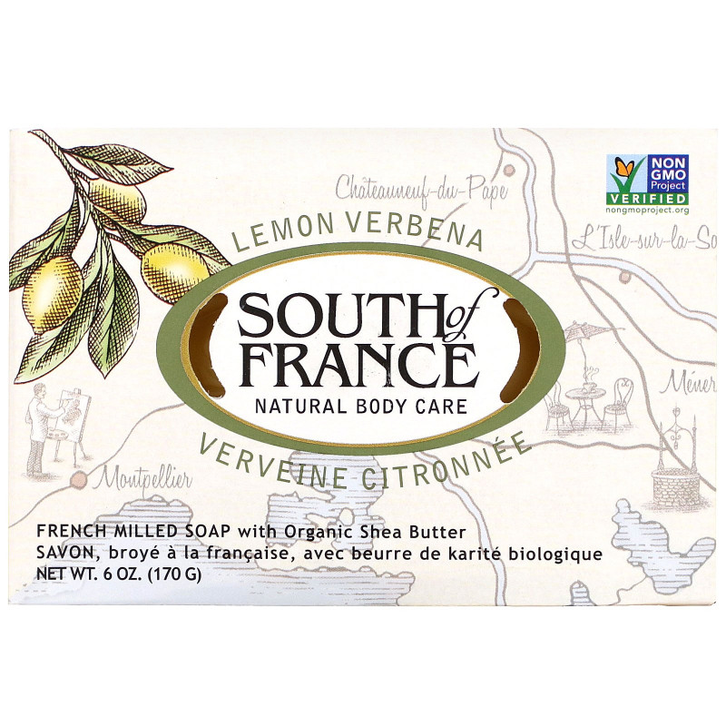 South of France Лимонная вербена Французское мыло овальной формы с трижды шлифованными ингредиентами с органическим маслом ши 6 унций (170 г)