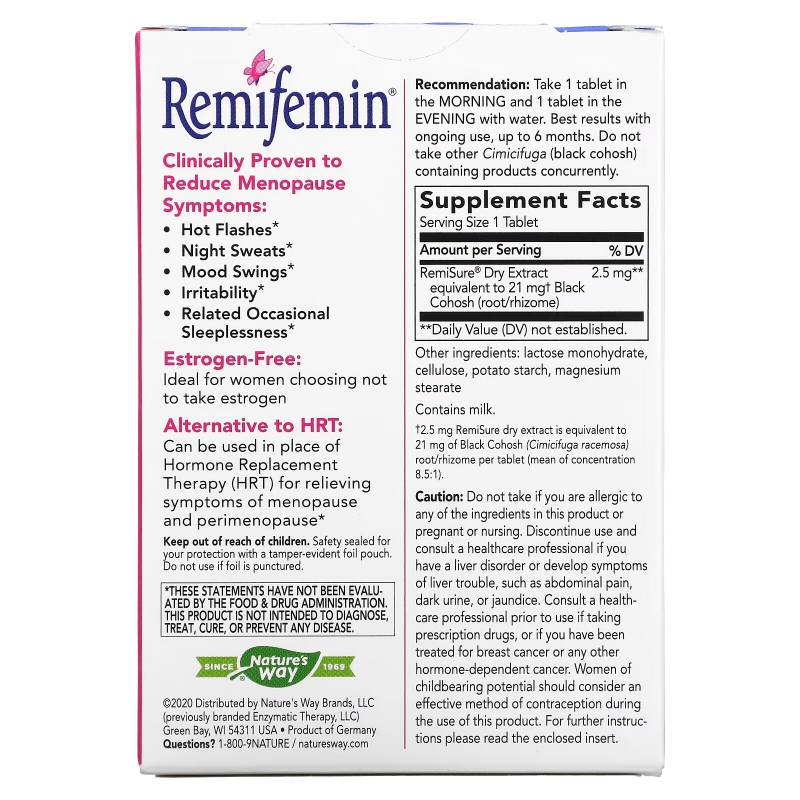 Nature's Way, Remifemin, Menopause Relief, 60 Tablets