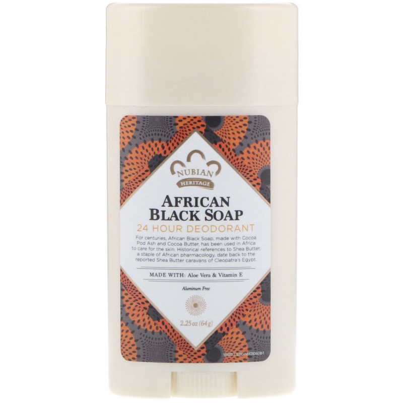 Nubian Heritage 24 Hour All Natural Deodorant African Black Soap with Aloe & Vitamin E 2.25 oz (64 g)