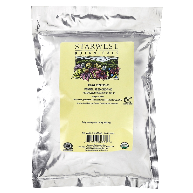 Starwest Botanicals Цельные натуральные семена фенхеля 1 фунт