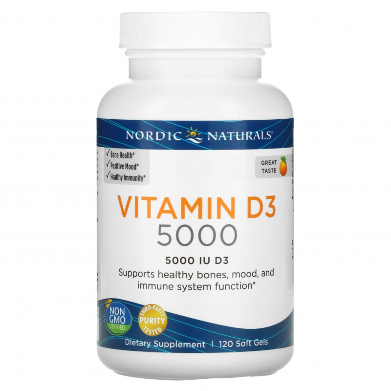 Nordic Naturals Витамин D3 5000 апельсин 120 гелевых капсул
