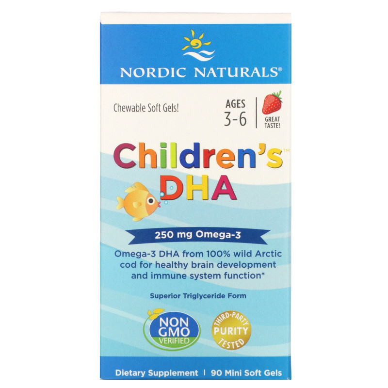 Nordic Naturals, Children's DHA, клубника, 250 мг, 90 мягких миникапсул