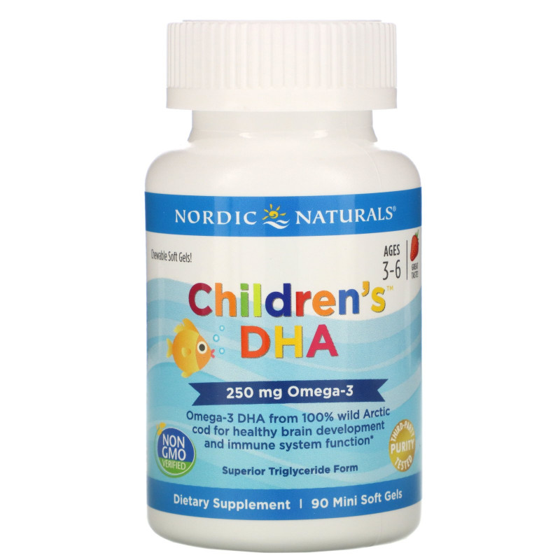 Nordic Naturals, Children's DHA, клубника, 250 мг, 90 мягких миникапсул