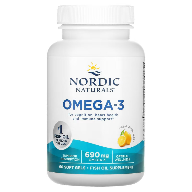 Nordic Naturals Омега-3 очищенный рыбий жир со вкусом лимона 1000 мг 60 мягких капсул