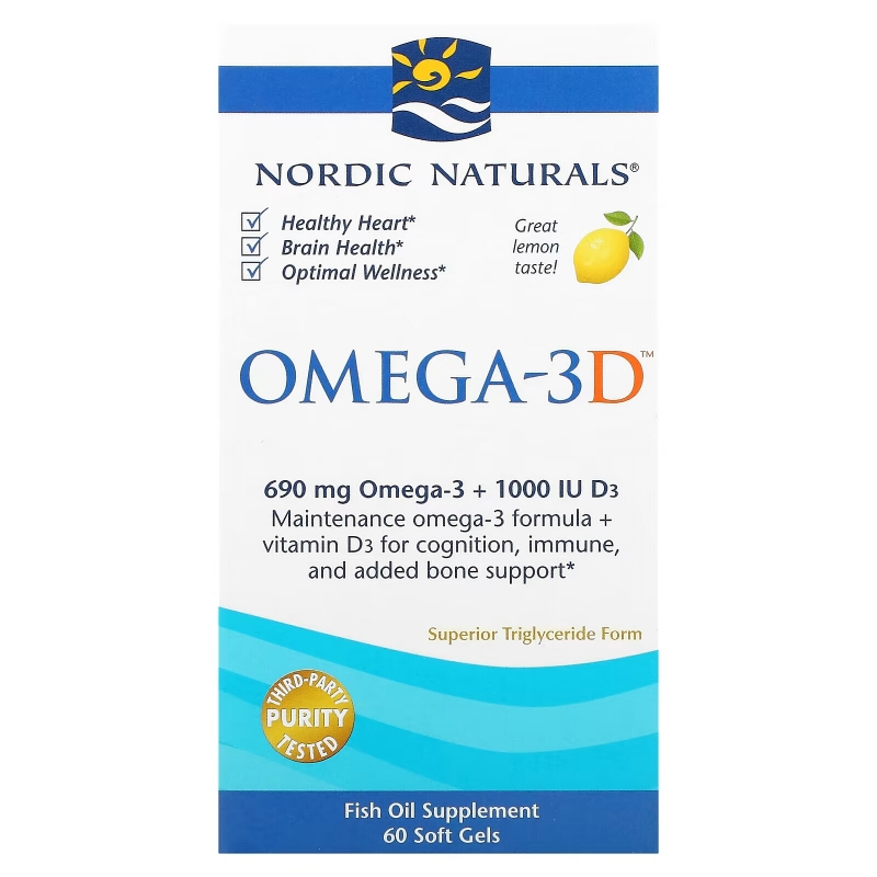 Nordic Naturals Омега-3D лимонный 1000 мг 60 мягких капсул