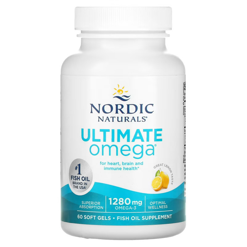 Nordic Naturals, Ultimate Omega, со вкусом лимона, 1,280 мг, 60 желатиновых капсул