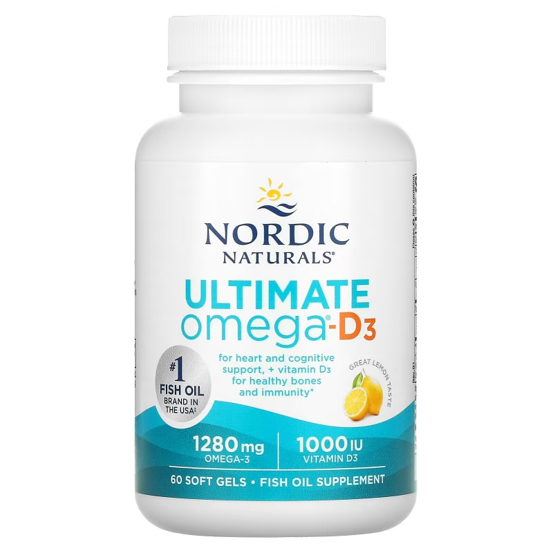 Nordic Naturals Ultimate Omega-D3 Комплекс кислот омега и витамина D3 с лимонным вкусом 1 000 мг 60 гелевых капсул