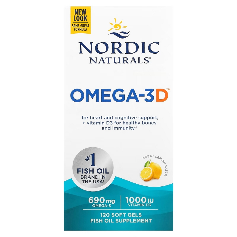Nordic Naturals Омега-3D со вкусом лимона 1000 мг 120 желатиновых капсул
