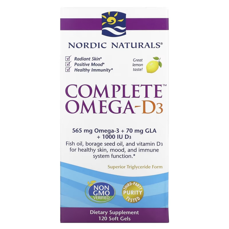 Nordic Naturals Полный комплекс Омега-3-6-9-D лимон 1000 мг 120 гелевых капсул