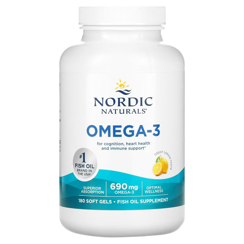 Nordic Naturals Омега-3 со вкусом лимона 1000 мг 180 желатиновых капсул