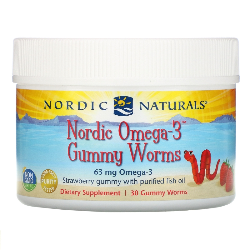 Nordic Naturals Конфеты-червяки от Nordic с омега-3 со вкусом клубники 30 штук