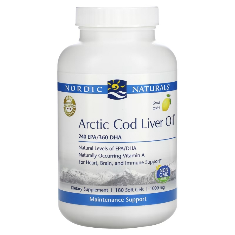 Nordic Naturals, Arctic Cod Liver Oil, Lemon Flavor, 1000 mg, 180 Softgels