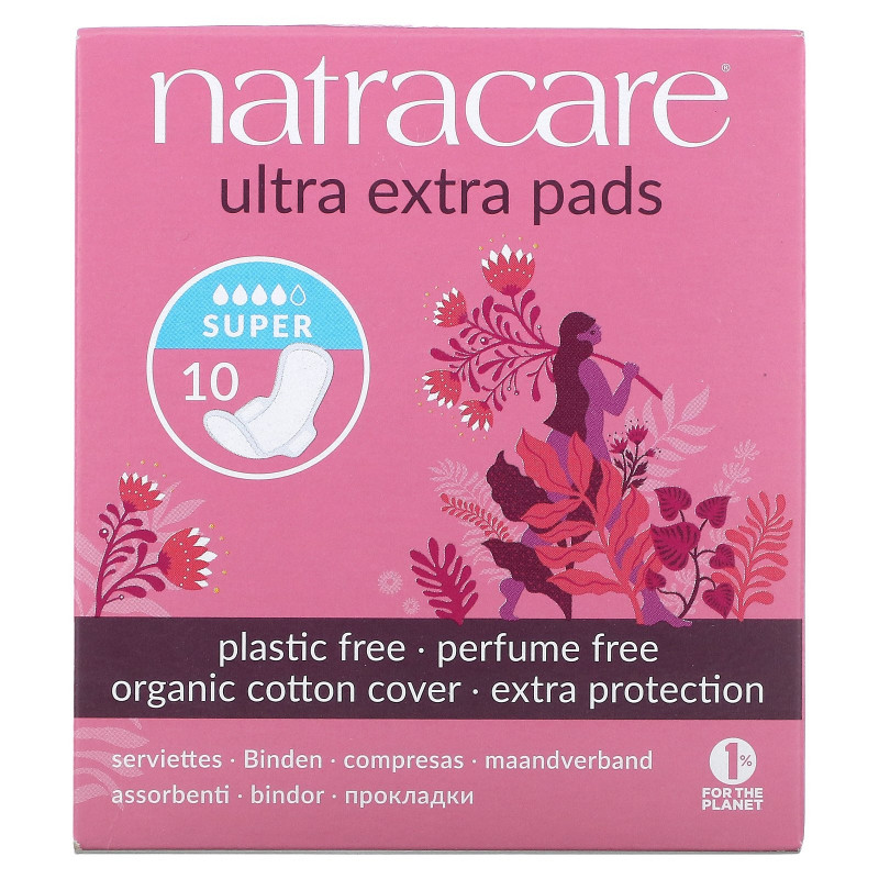 Natracare, Органические и натуральные прокладки Ultra Extra, супер,из органического хлопка, 10 прокладок