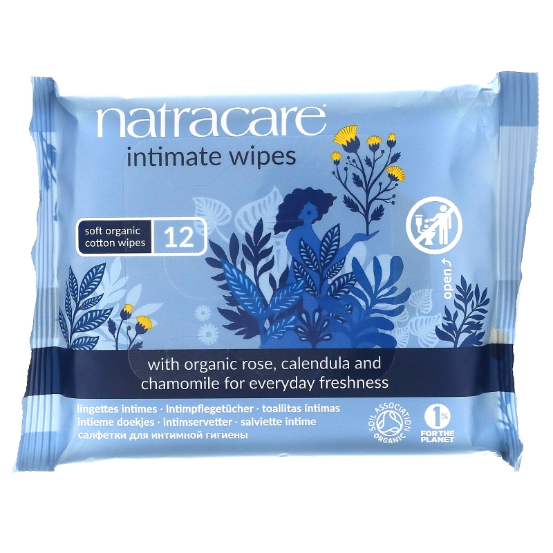 Natracare Сертифицированные органические хлопковые салфетки для интимной гигиены 12 салфеток