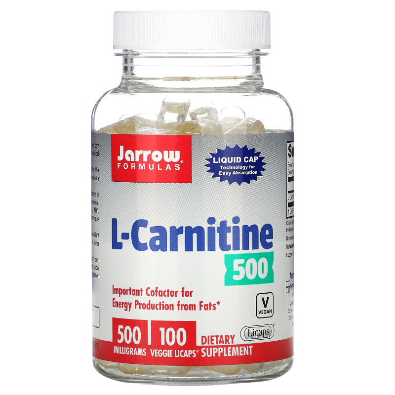 Jarrow Formulas, L-карнитин, 500 мг, 100 вегетарианских капсул