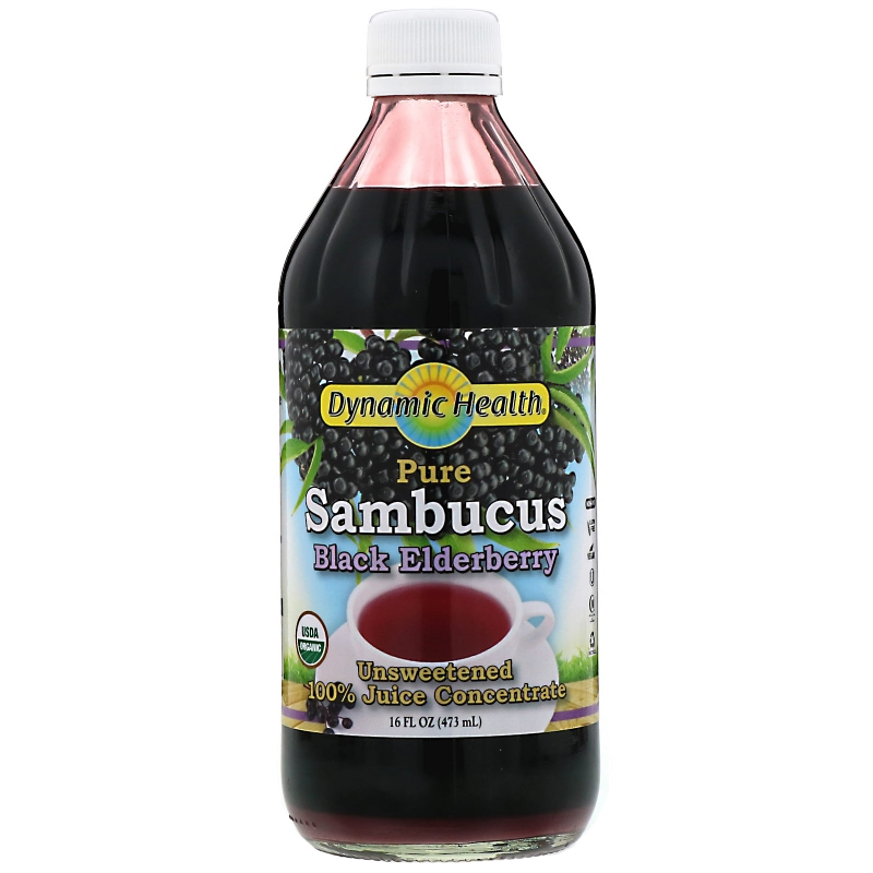 Dynamic Health  Laboratories, Pure Sambucus Black Elderberry Juice Concentrate, Unsweetened, 16 fl oz (473 ml)