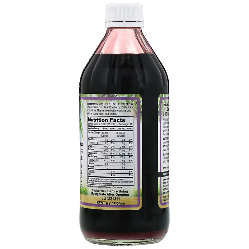 Dynamic Health  Laboratories, Pure Sambucus Black Elderberry Juice Concentrate, Unsweetened, 16 fl oz (473 ml)