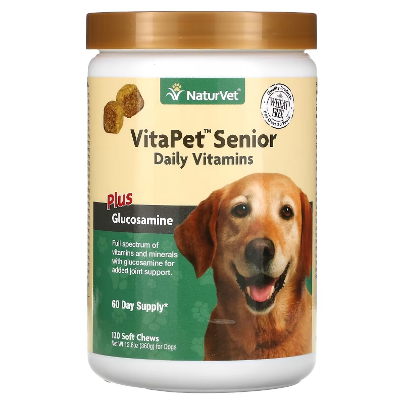 NaturVet, VitaPet Senior, Daily Vitamins Plus Glucosamine, For Dogs, 120 Soft Chews, 12.6 oz (360 g)