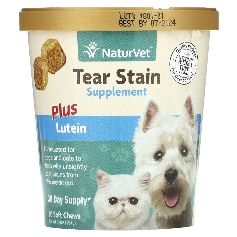 NaturVet, добавка против слезотечения с лютеином, для собак и кошек, 70 жевательных таблеток