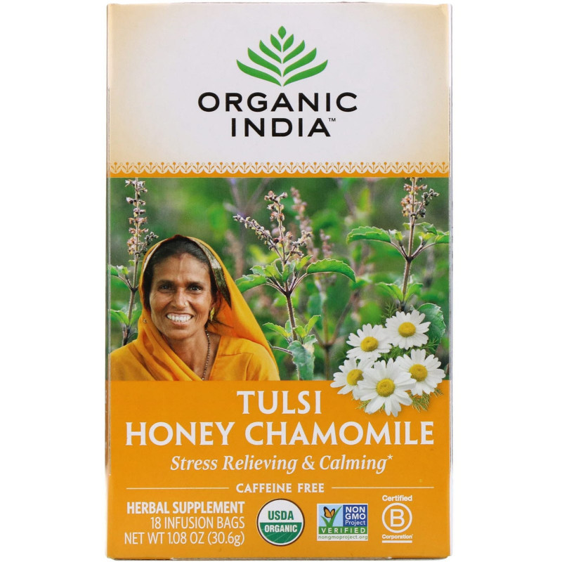 Organic India Чай с тулси медом и ромашкой без кофеина 108 унции (306 г) 18 пакетиков