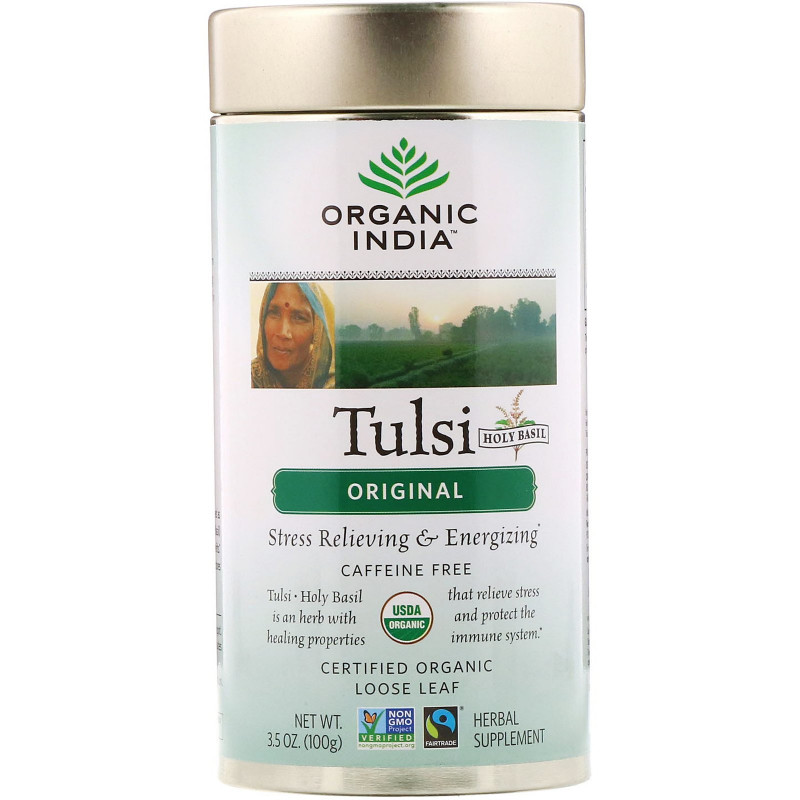 Organic India Оригинальный листовой чай Тулси, для поддержания иммунитета, без кофеина 35 унции (100 г)