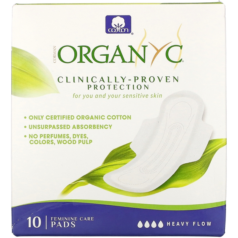 Organyc, Organic Cotton Pads, Heavy Flow Night, 10 Pads