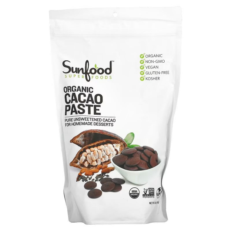 Sunfood, Organic Cacao Paste, 1 lb (454 g)