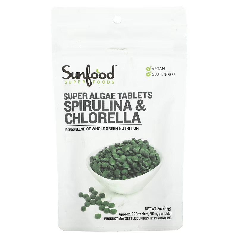 Sunfood Spirulina & Chlorella Super Algae Tablets 250 mg 225 Tablets