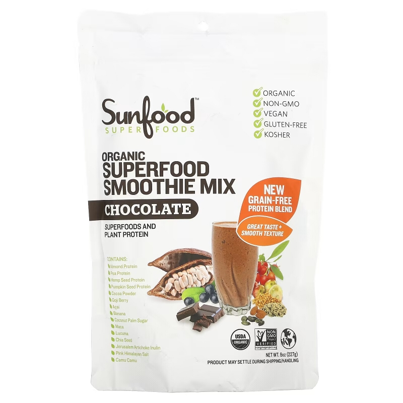 Sunfood, Смесь для смуззи с органическим шоколадом и суперфудами, 8 унций (227 г)