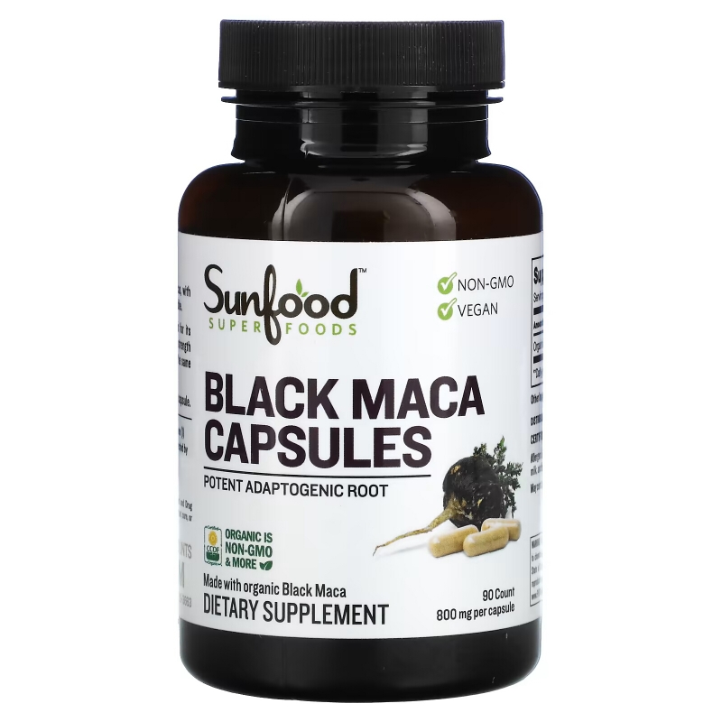Sunfood, Black Maca Capsules, 800 mg, 90 Capsules