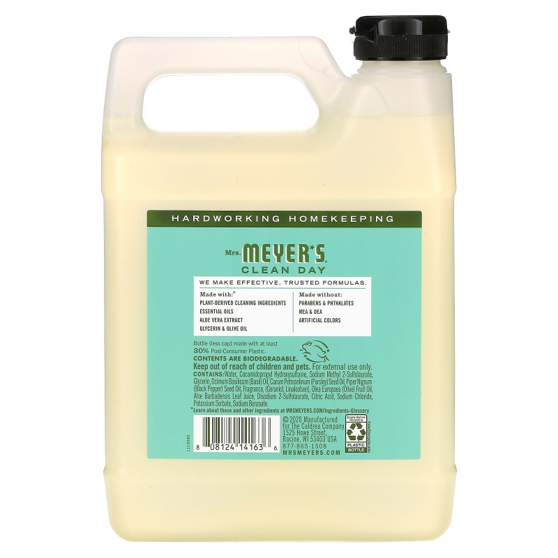 Mrs. Meyers Clean Day Жидкое мыло для рук запах базилик 33 жидких унции (975 мл)