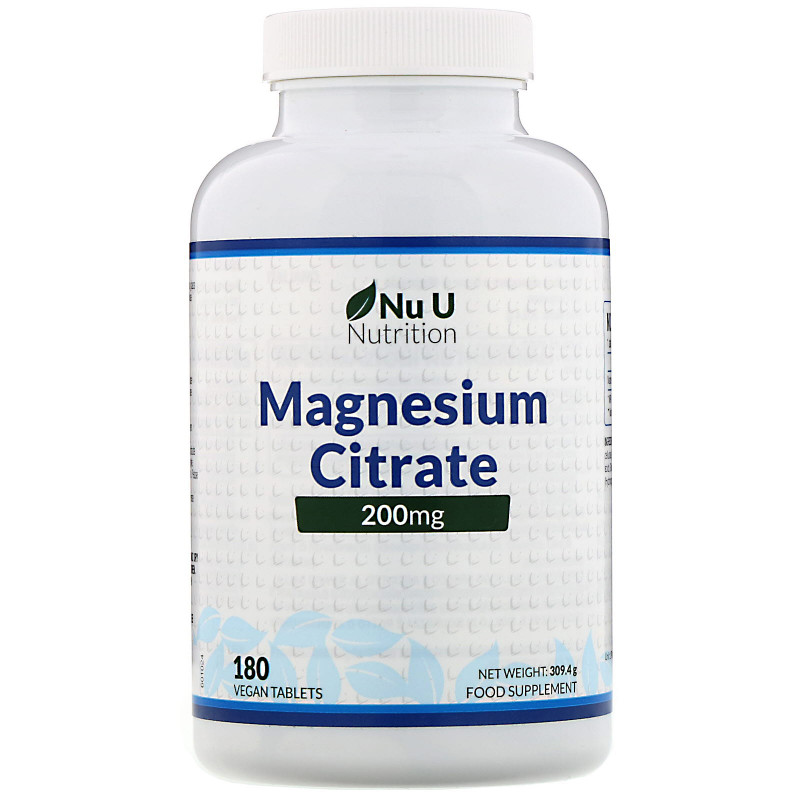 Nu U Nutrition, Цитрат магния, 200 мг, 180 растительных таблеток