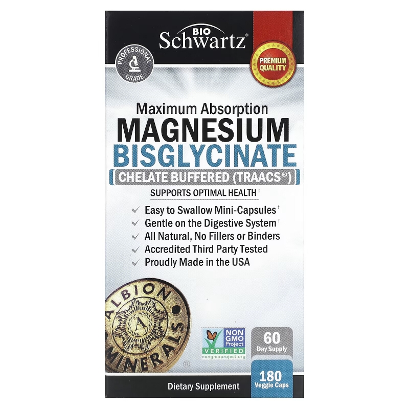 BioSchwartz, Maximum Absorption Magnesium Bisglycinate, 180 Veggie Caps