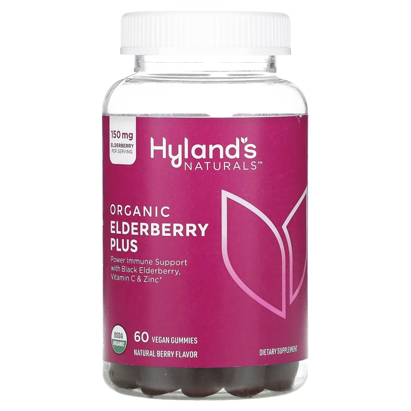 Hyland's, Organic Elderberry Plus Gummies, Natural Berry, 60 Vegan Gummies