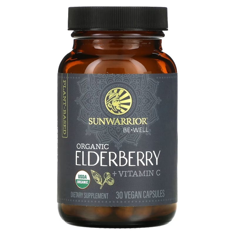 Sunwarrior, Organic Elderberry + Vitamin C, 30 Vegan Capsules